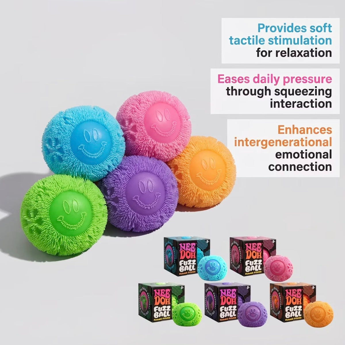 Needoh-Style Colorful Squishy Plush Stress Balls, Squeeze & Rebound Fidget Toys