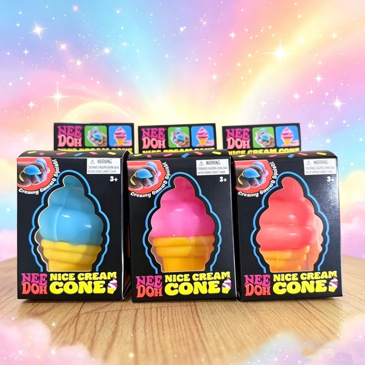 Needoh Handmade Ice Cream Stress Toy – Triple-Flavor Soft Serve, Great for Kids & Adults