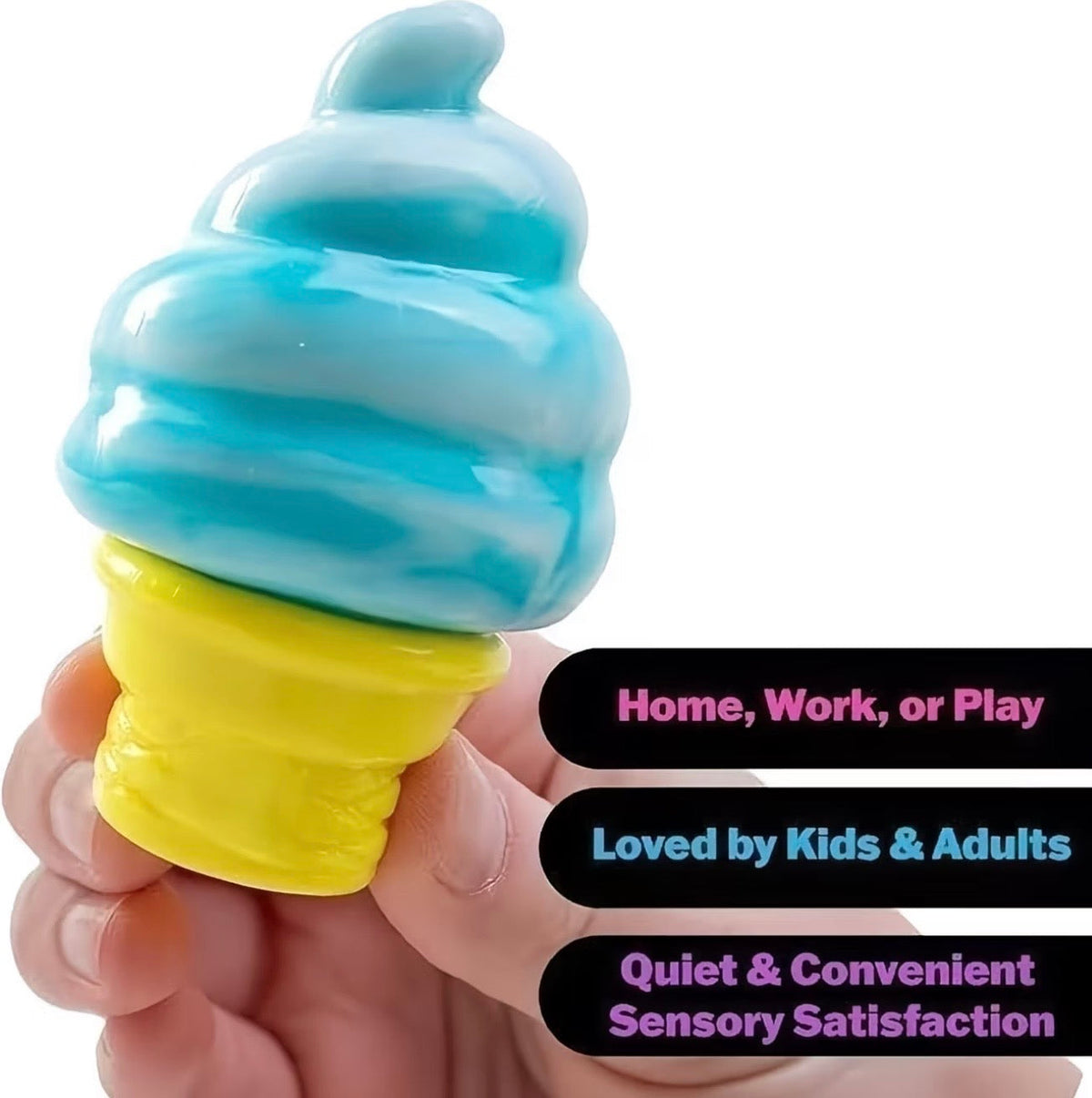 Needoh Handmade Ice Cream Stress Toy – Triple-Flavor Soft Serve, Great for Kids & Adults