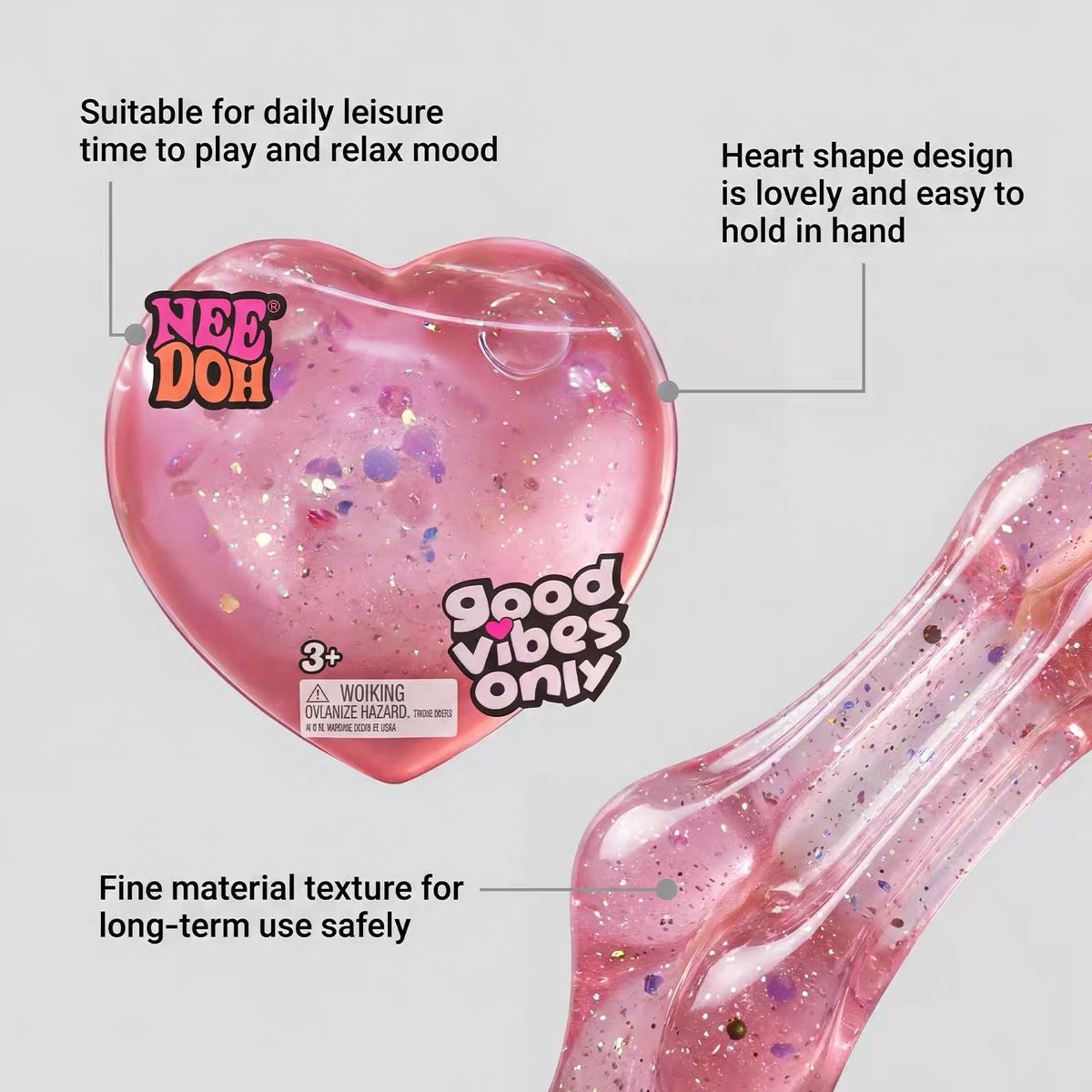 Needoh Heart-Shaped Squeeze Toy: Super Soft, Cute, Compact, and Portable Office Stress-Relief Toy