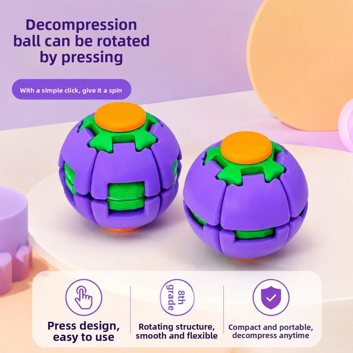 3D Printed Fidget Gear Ball Press Rotation Stress Relief Spiral Fidget Spinner Button Decompression Toy for Adults Kids