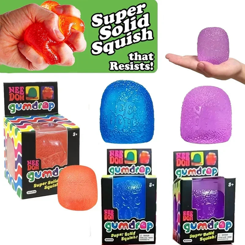 Needoh-Style Multicolor Gumdrop Squish Ball, Stress Relief Fidget Toy
